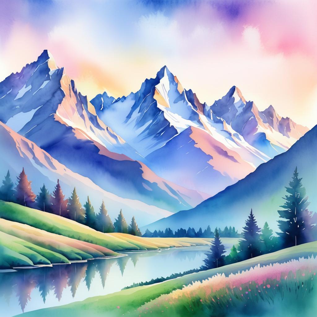 Majestic Mountain Dawn Watercolor Artwork