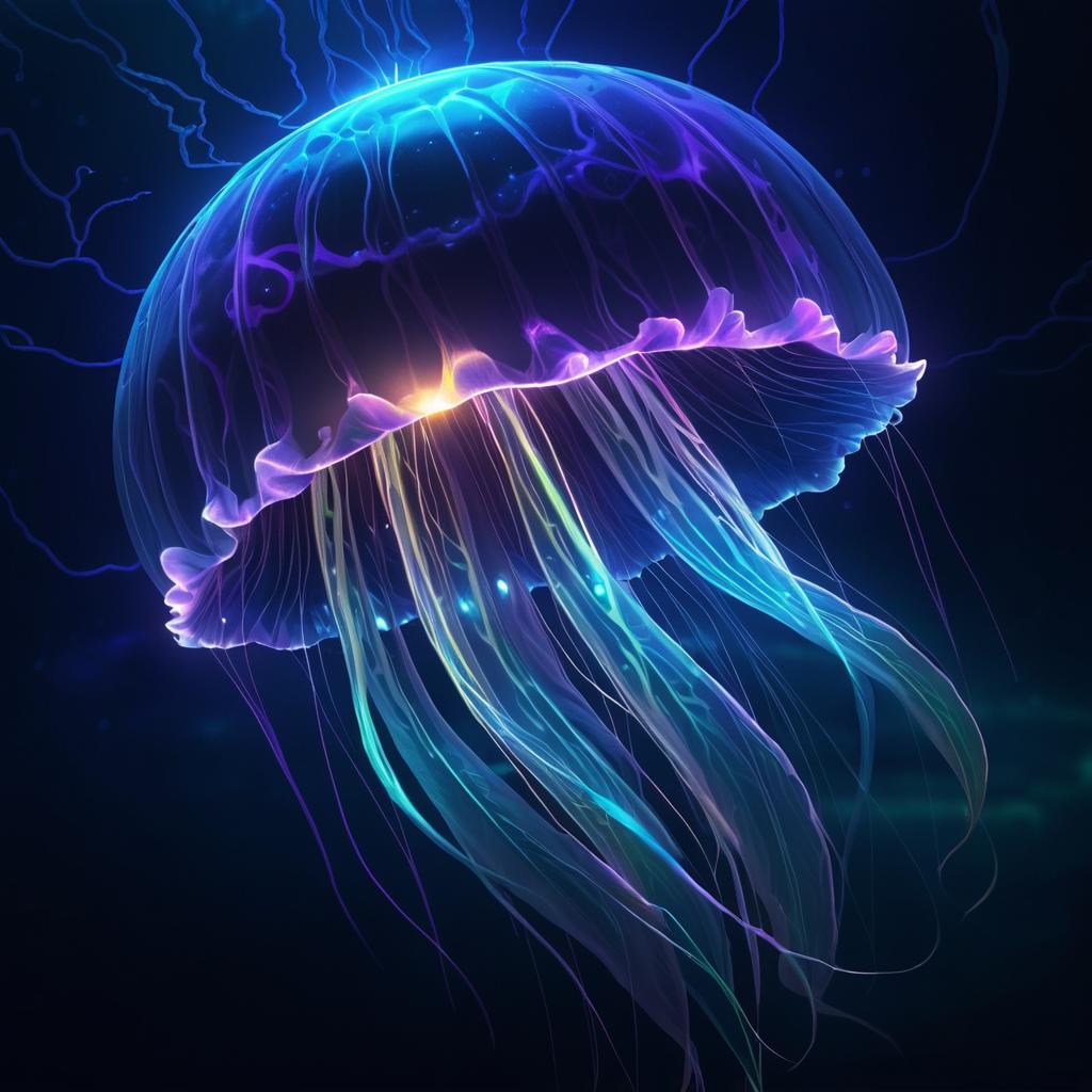 Vibrant Bio-Luminescent Jellyfish Art