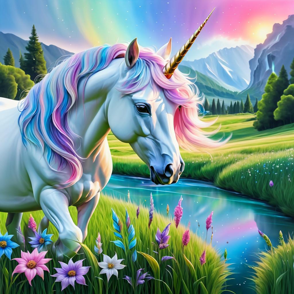 Whimsical Unicorn in Lush Meadow