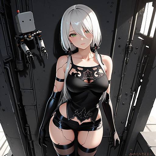 Illustration of A2 (nier:automata), nier (series) in the style of Cowfee