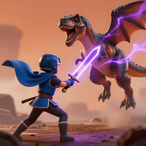 Blue-Clad Child vs Leaping Dinosaur