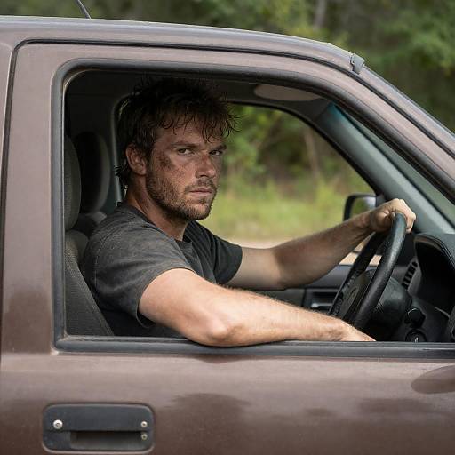 Intense Driver in Off-Road Pickup Scene