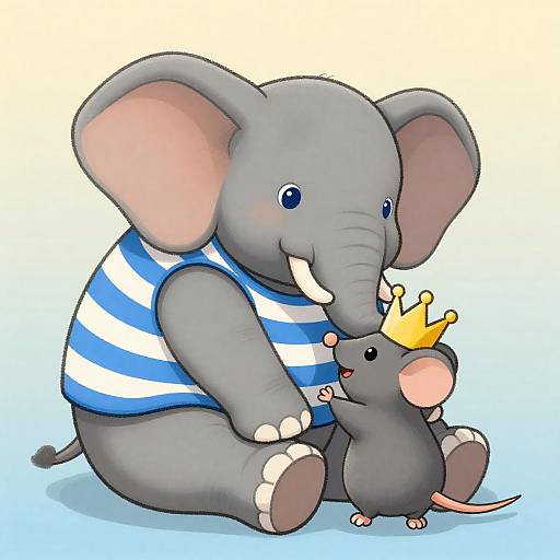 Whimsical Elephant and Crowned Mouse Art