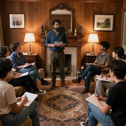 Cozy Meeting in a Wood-Paneled Room
