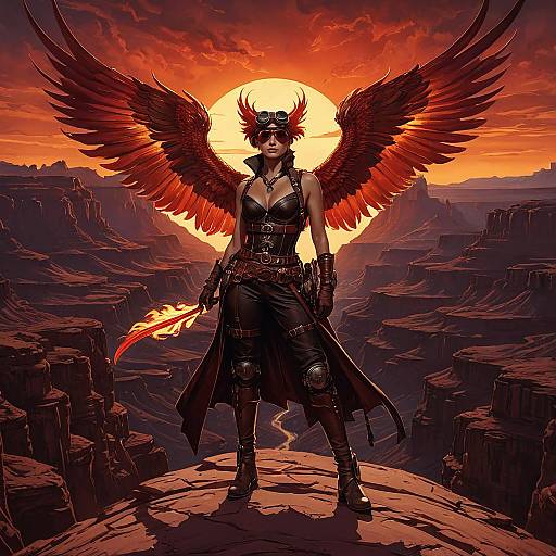 Fiery Phoenix Warrior in Desert Canyon