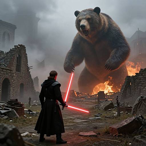 Medieval Ruins Duel with Bear Monster