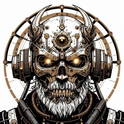 Cyberpunk Viking Emblem in Sepia Tone