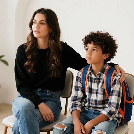 Candid Indoor Photo of Woman and Boy