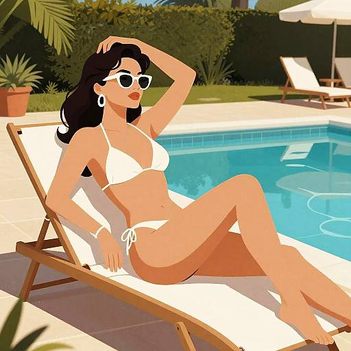 Mid-Century Style Woman Relaxing by Pool