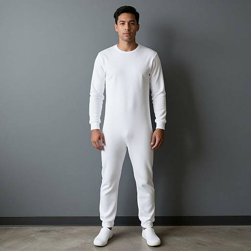 Man in White Onesie Standing