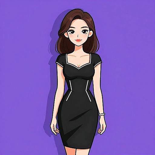 Chic Woman in Black Dress Illustration