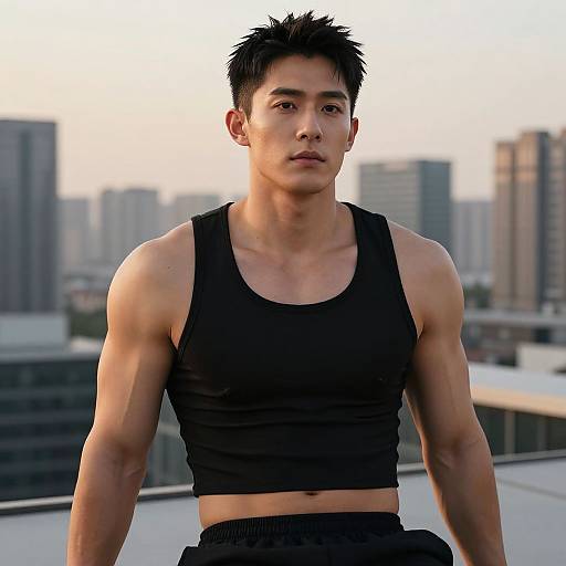 Confident Man on Rooftop at Sunset