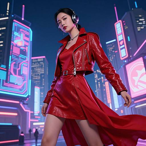 Cyberpunk Futuristic Red Dress Style