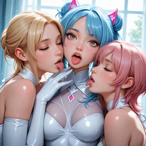 Three Girls with Colorful Hair and Expressions