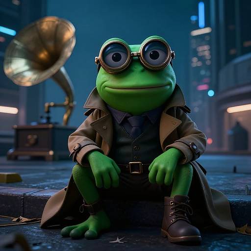 Cyberpunk Pepe Frog in Futuristic City