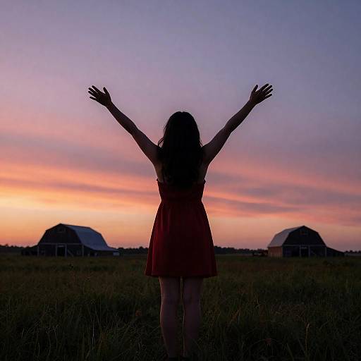 Woman Silhouette at Sunset in Field