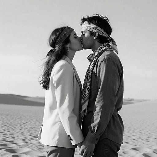 Desert Kiss: A Timeless Black-and-White Moment