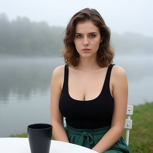 Young Woman by Misty Lake