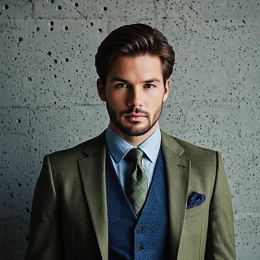 Stylish Young Man in Olive Suit Portrait