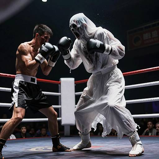 Boxing Match with Ghost in White Dress