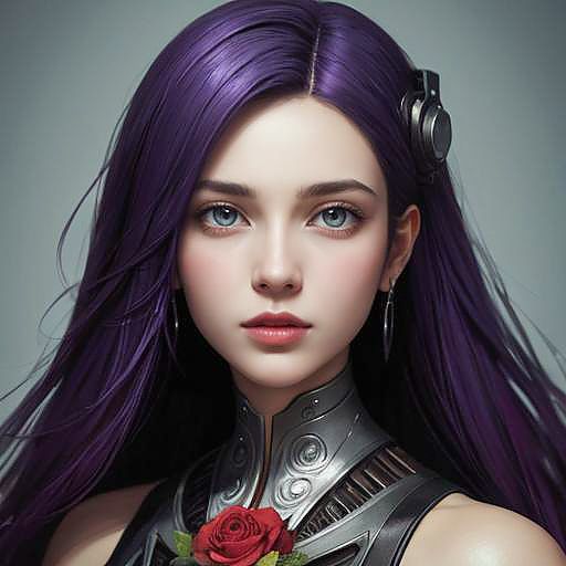 Elegant Cyborg Portrait with Purple Hair
