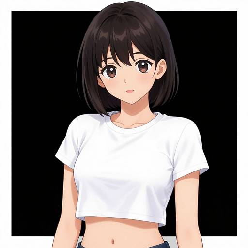 Kawaii Anime Woman in Crop Top
