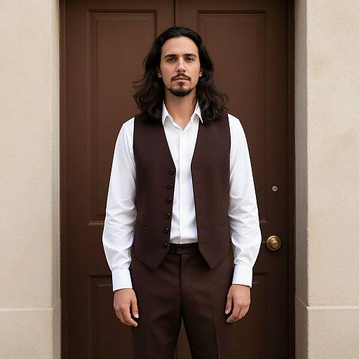 Man with Long Dark Hair by Door