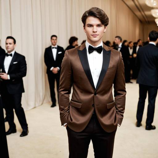 Young Man in Brown Suit at Formal Event