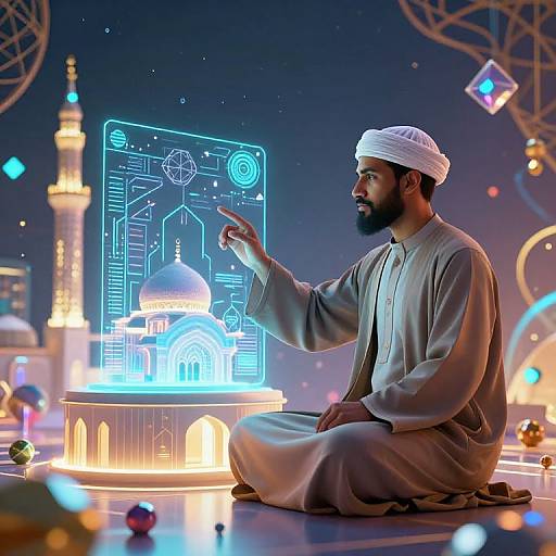 Futuristic Islamic Scholar with Hologram