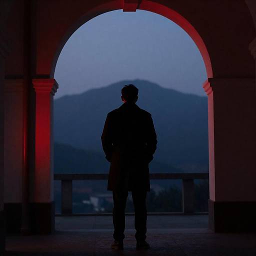Mysterious Silhouette Under Red Archway