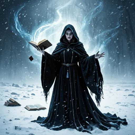Sorceress Casting Spell in Snowstorm