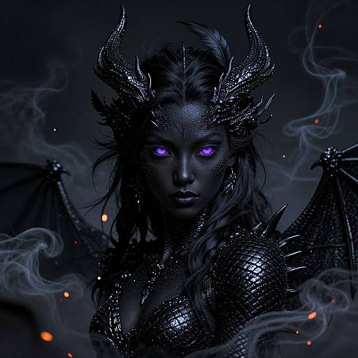 Dark Fantasy Black Dragon Girl Portrait