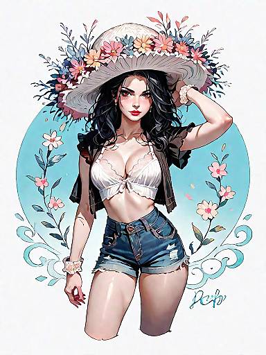 Boho Chic Woman with Floral Hat