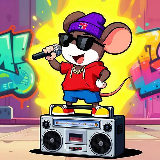 Cartoon Mouse Rapper on Boombox