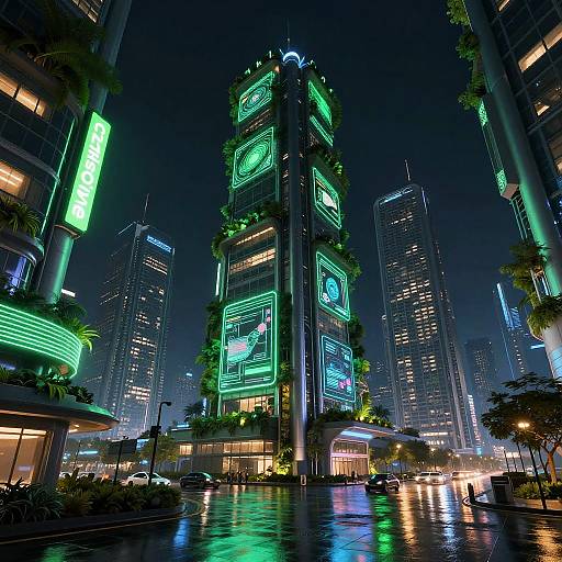 Futuristic Cyberpunk Green Cityscape