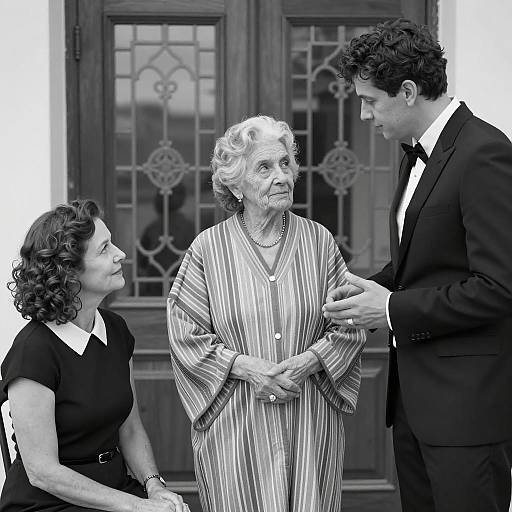 Black and White Portrait of Family Interaction