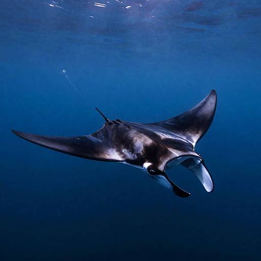 Gliding Manta Ray in Twilight Ocean