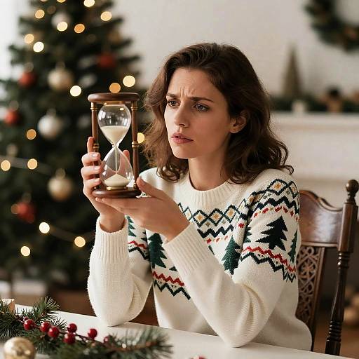 Concerned Woman by Christmas Tree