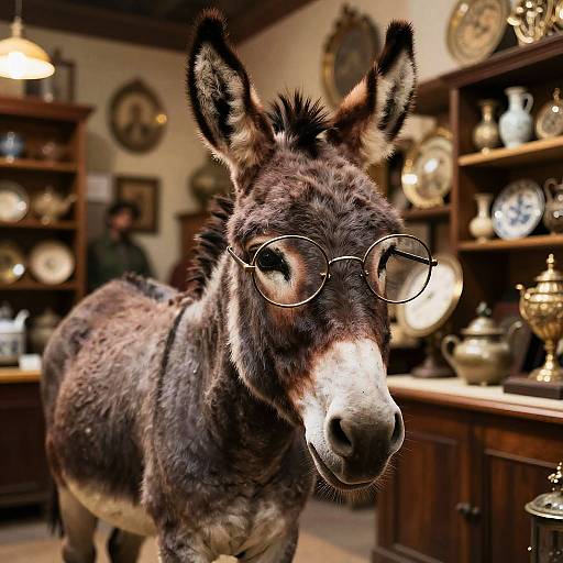 Donkey with Vintage Glasses in Antique Shop