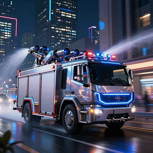 Futuristic Fire Truck in Neon City