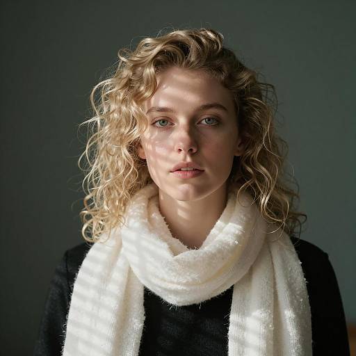 Blonde Woman with Curly Hair and White Scarf