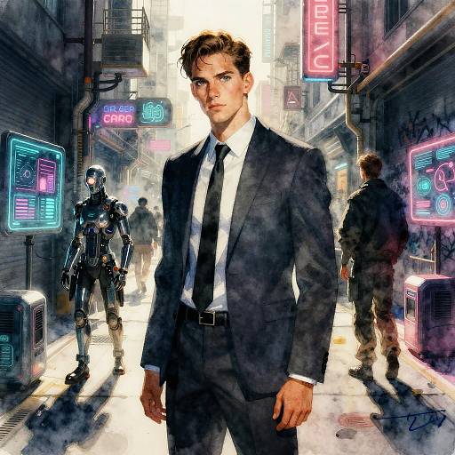 Cyberpunk Executive in Neon Alley
