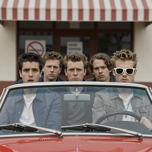 Five Young Men in a Convertible Scene