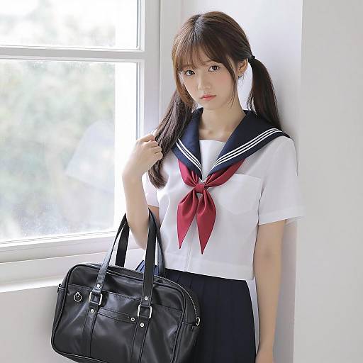 Elegant Asian Girl in Sailor Uniform