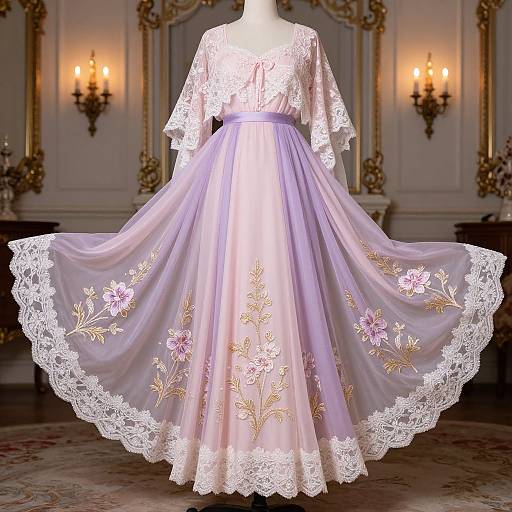 Elegant Silk and Lace Victorian Costume