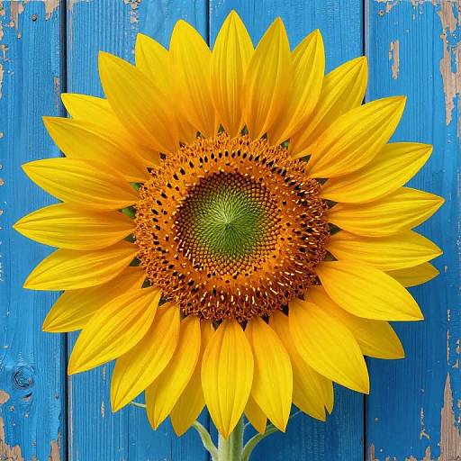 Vibrant Sunflower on Blue Wood