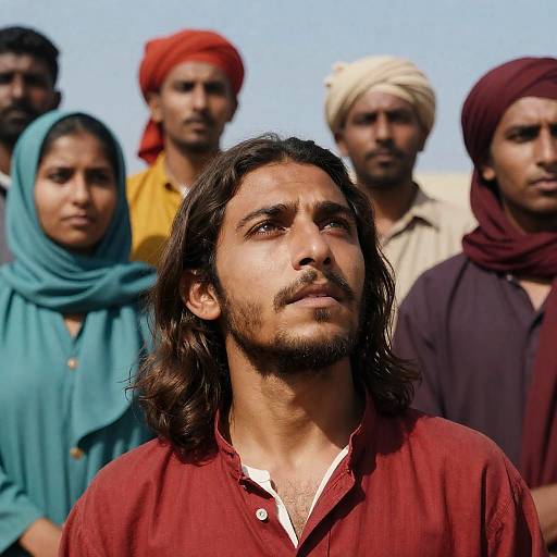 Portrait of a Man Amidst Vibrant Crowd