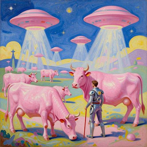 Impressionist Arrival of Alien Pink Cows