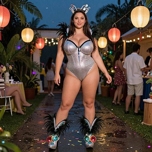 Confident Woman at Tropical Night Party