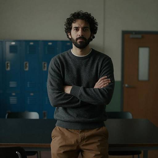 Man in Dim Room with Greenish Lighting